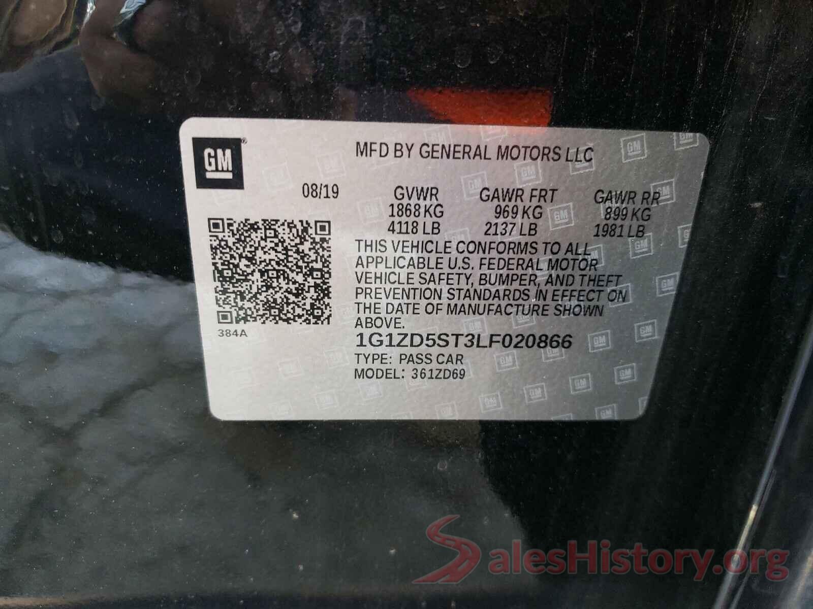 1G1ZD5ST3LF020866 2020 CHEVROLET MALIBU