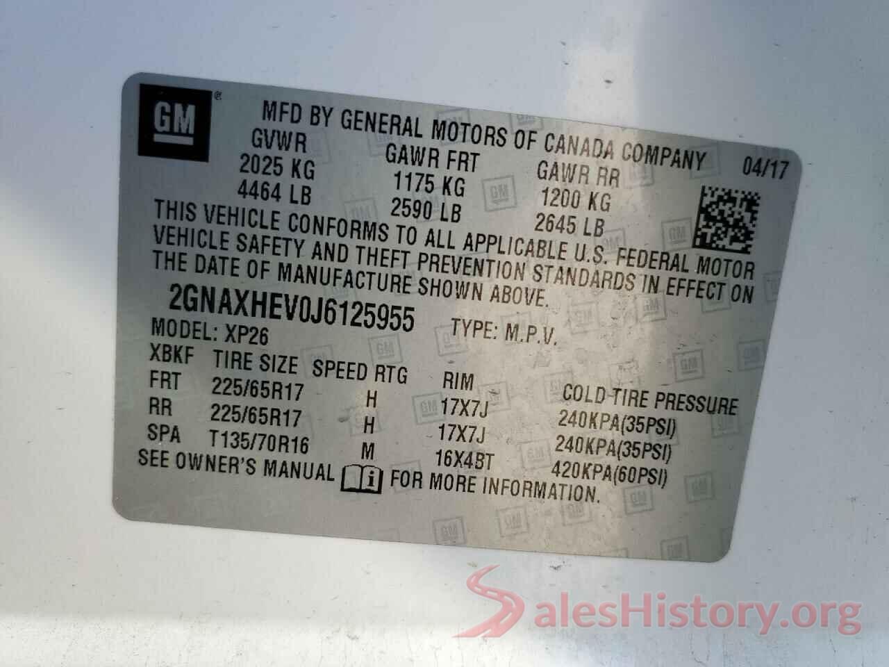 2GNAXHEV0J6125955 2018 CHEVROLET EQUINOX