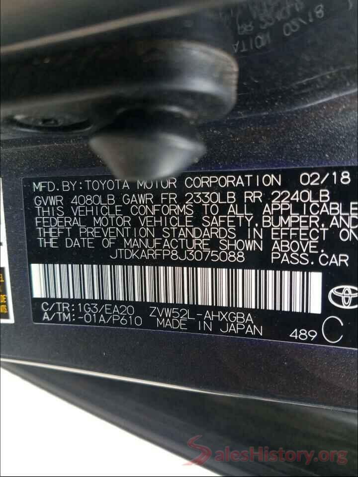 JTDKARFP8J3075088 2018 TOYOTA PRIUS