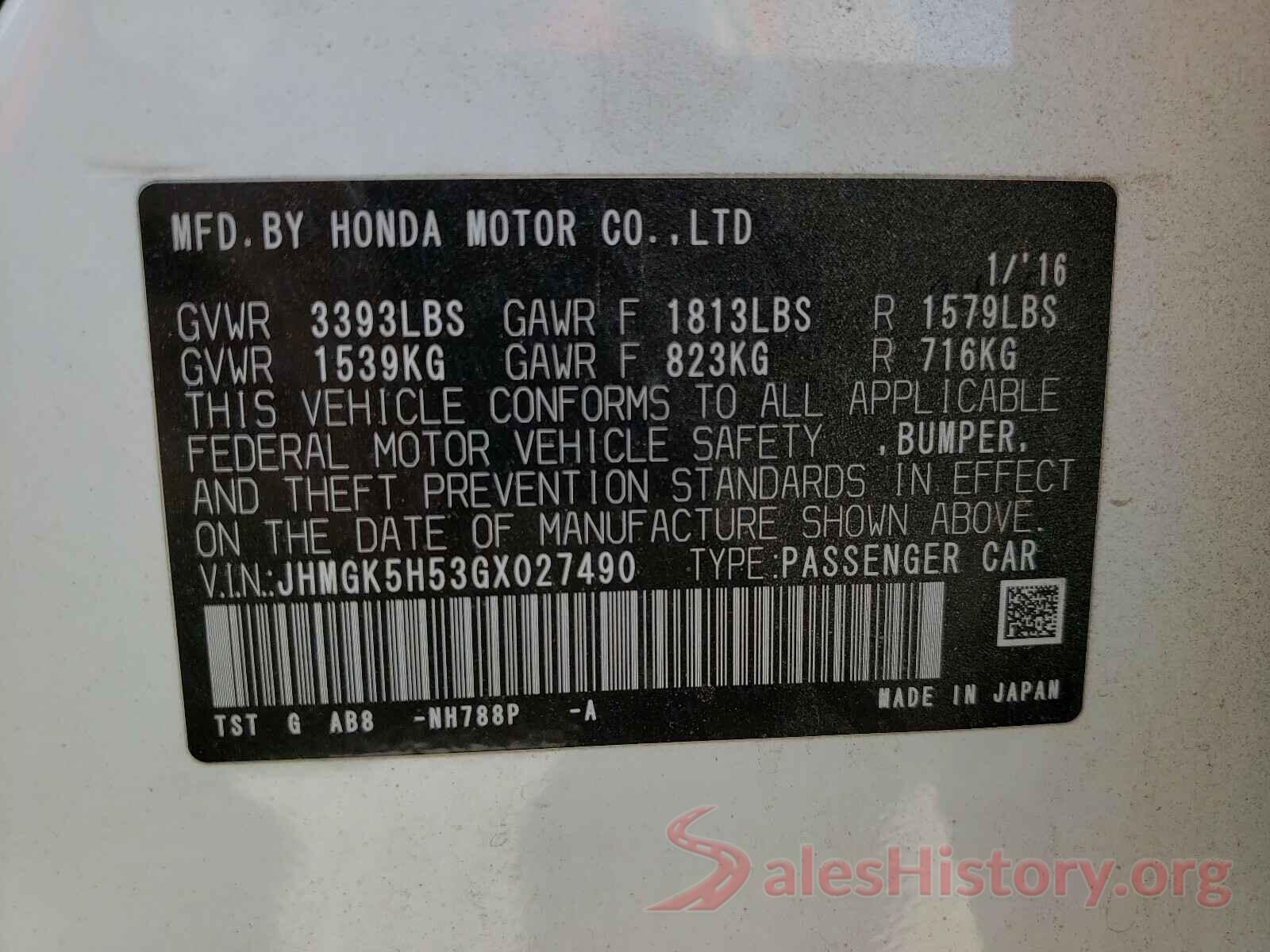 JHMGK5H53GX027490 2016 HONDA FIT