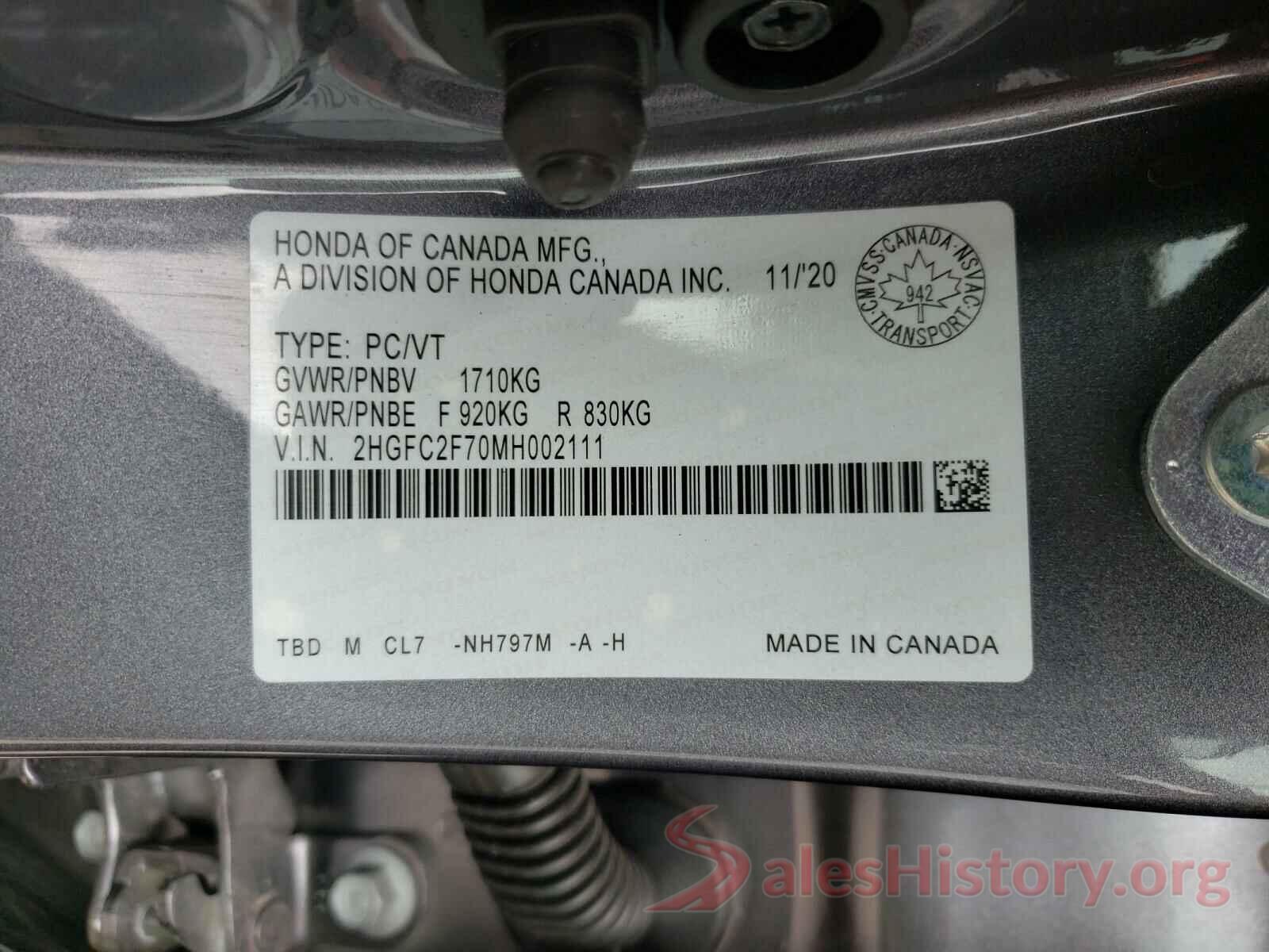 2HGFC2F70MH002111 2021 HONDA CIVIC