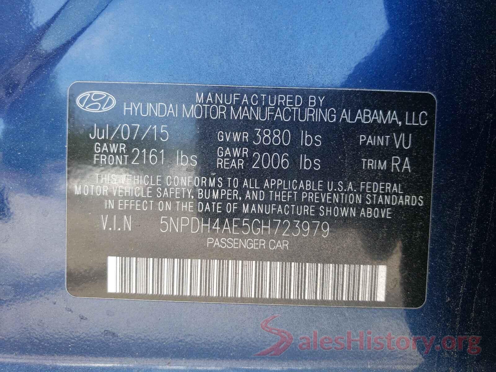 5NPDH4AE5GH723979 2016 HYUNDAI ELANTRA