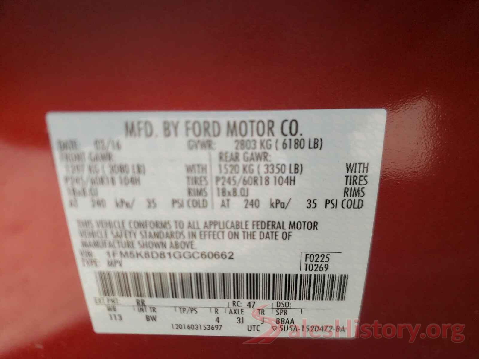 1FM5K8D81GGC60662 2016 FORD EXPLORER