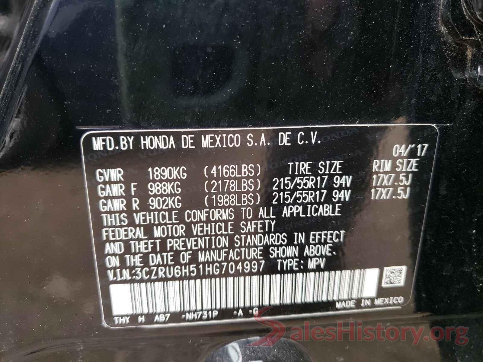 3CZRU6H51HG704997 2017 HONDA HR-V