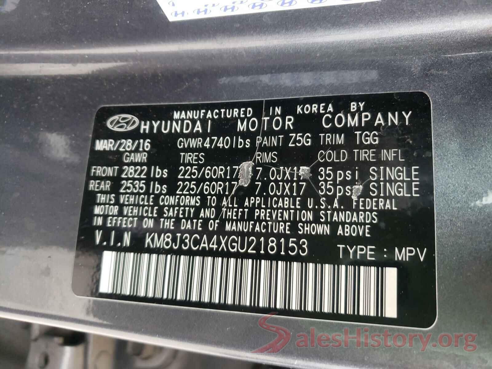 KM8J3CA4XGU218153 2016 HYUNDAI TUCSON