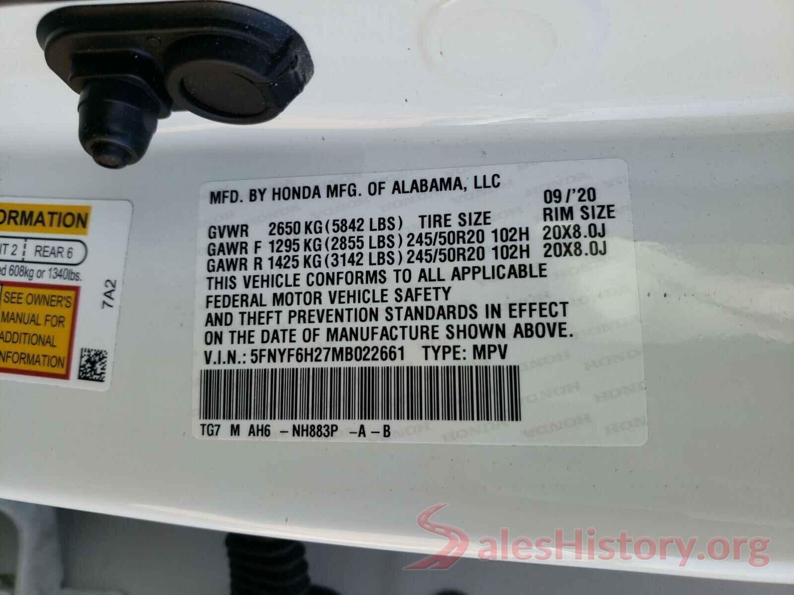 5FNYF6H27MB022661 2021 HONDA PILOT