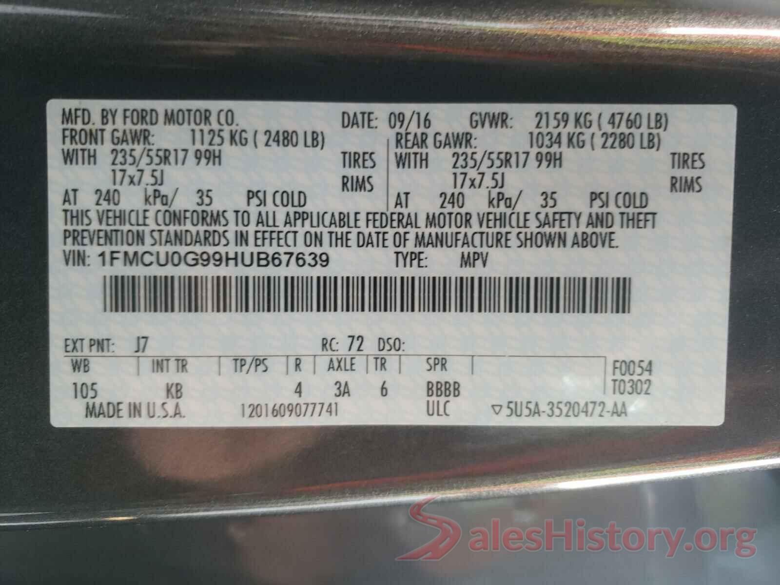 1FMCU0G99HUB67639 2017 FORD ESCAPE