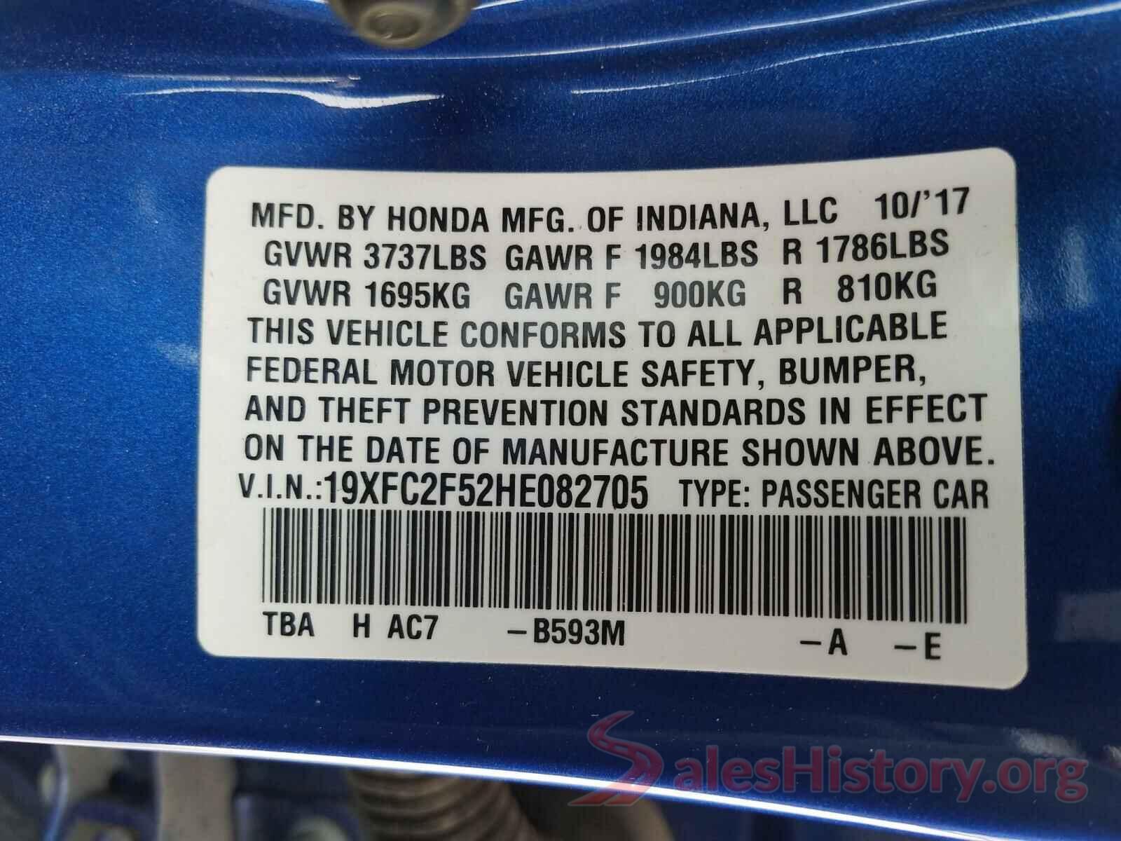 19XFC2F52HE082705 2017 HONDA CIVIC