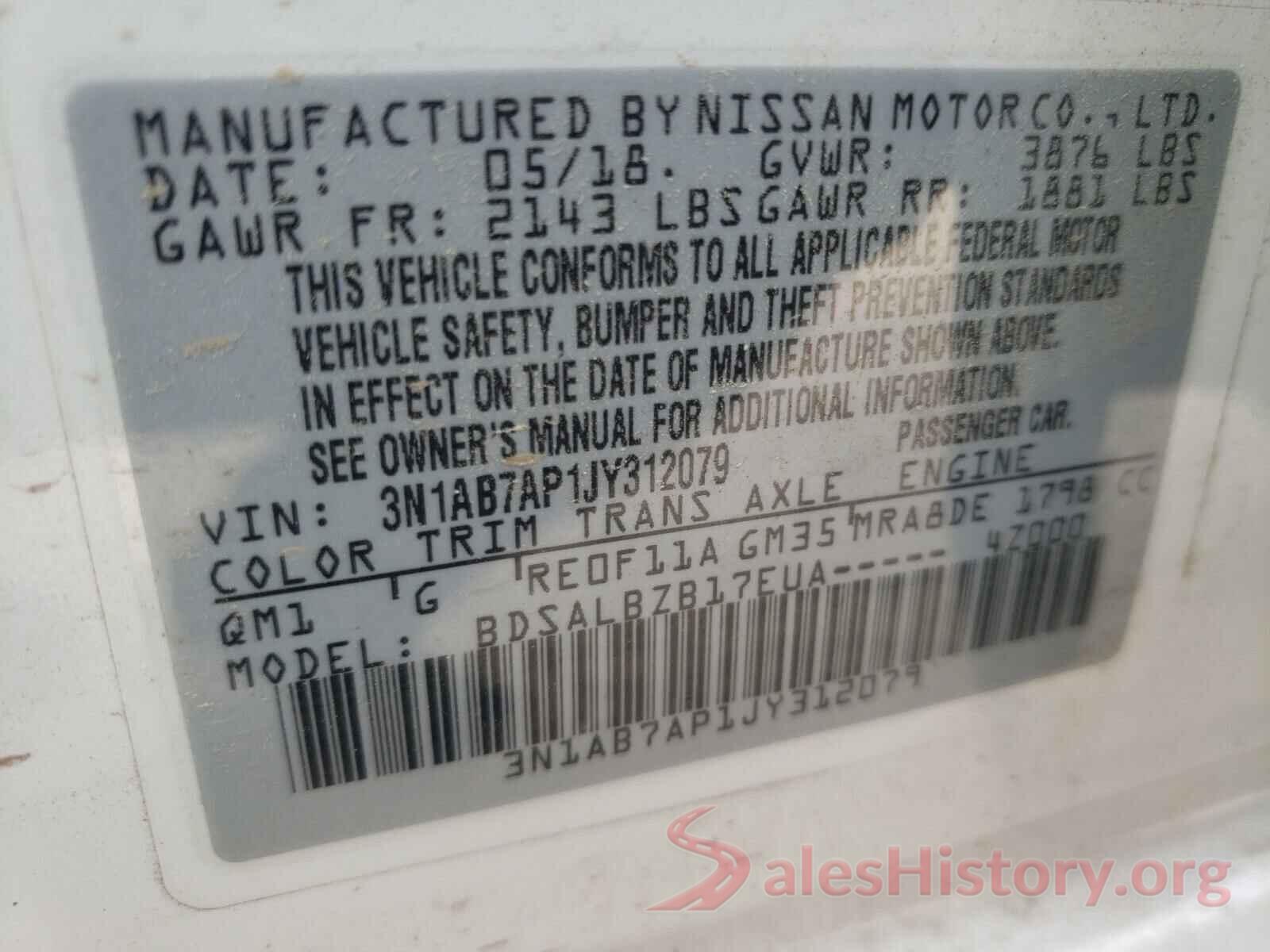 3N1AB7AP1JY312079 2018 NISSAN SENTRA