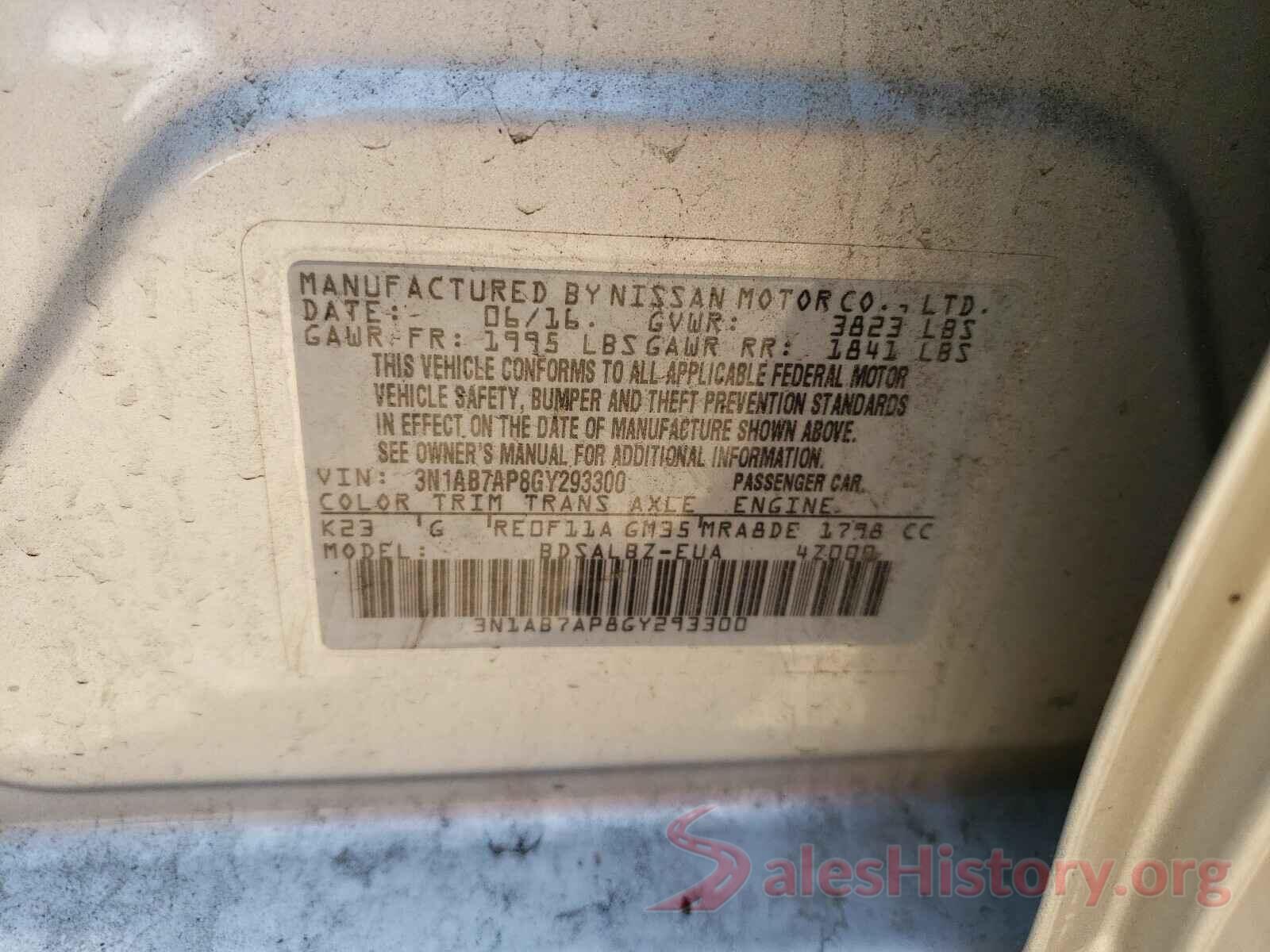 3N1AB7AP8GY293300 2016 NISSAN SENTRA