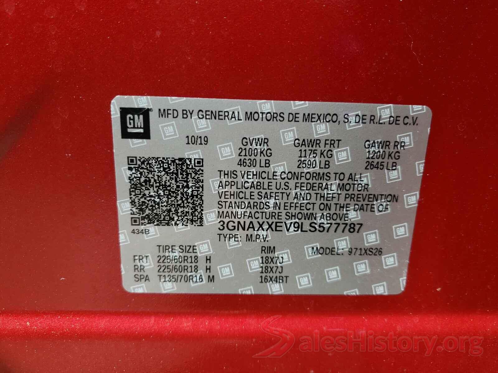 3GNAXXEV9LS577787 2020 CHEVROLET EQUINOX