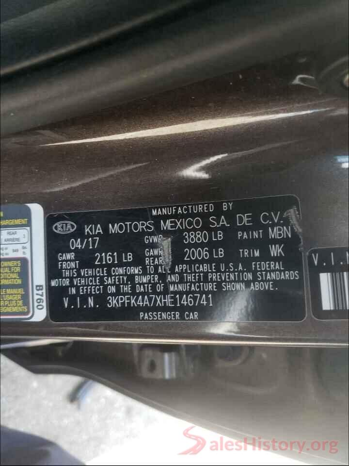 3KPFK4A7XHE146741 2017 KIA FORTE