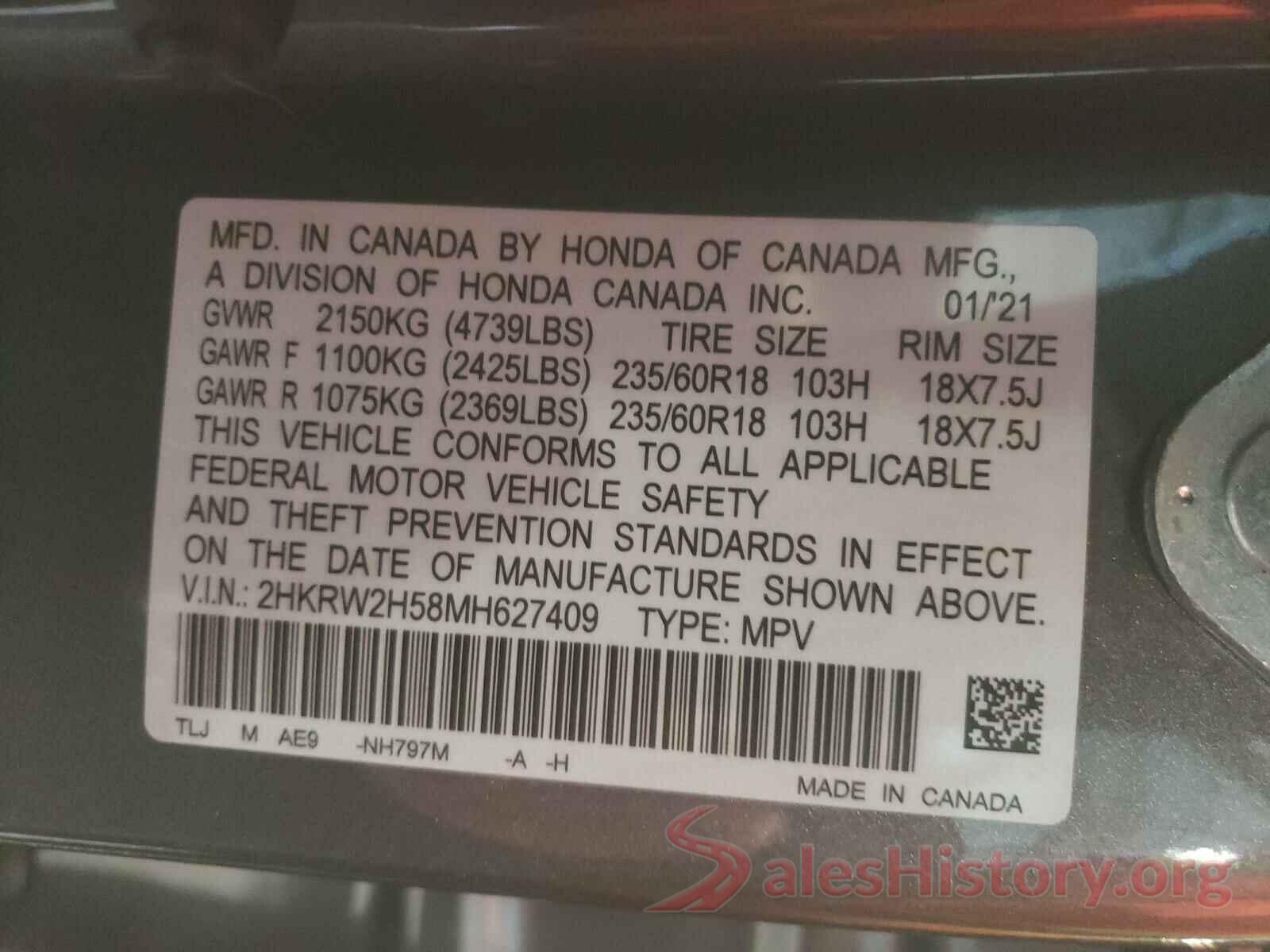 2HKRW2H58MH627409 2021 HONDA CRV