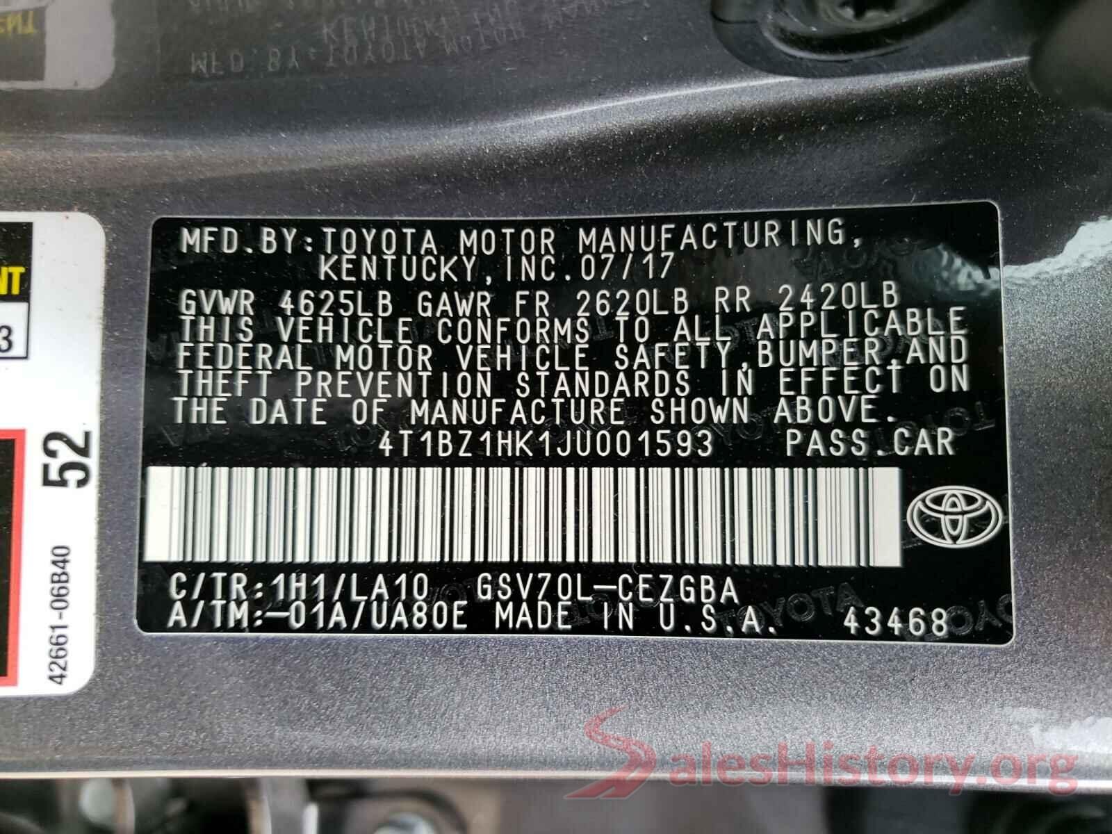 4T1BZ1HK1JU001593 2018 TOYOTA CAMRY