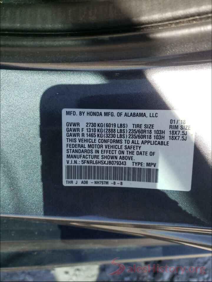 5FNRL6H5XJB079343 2018 HONDA ODYSSEY