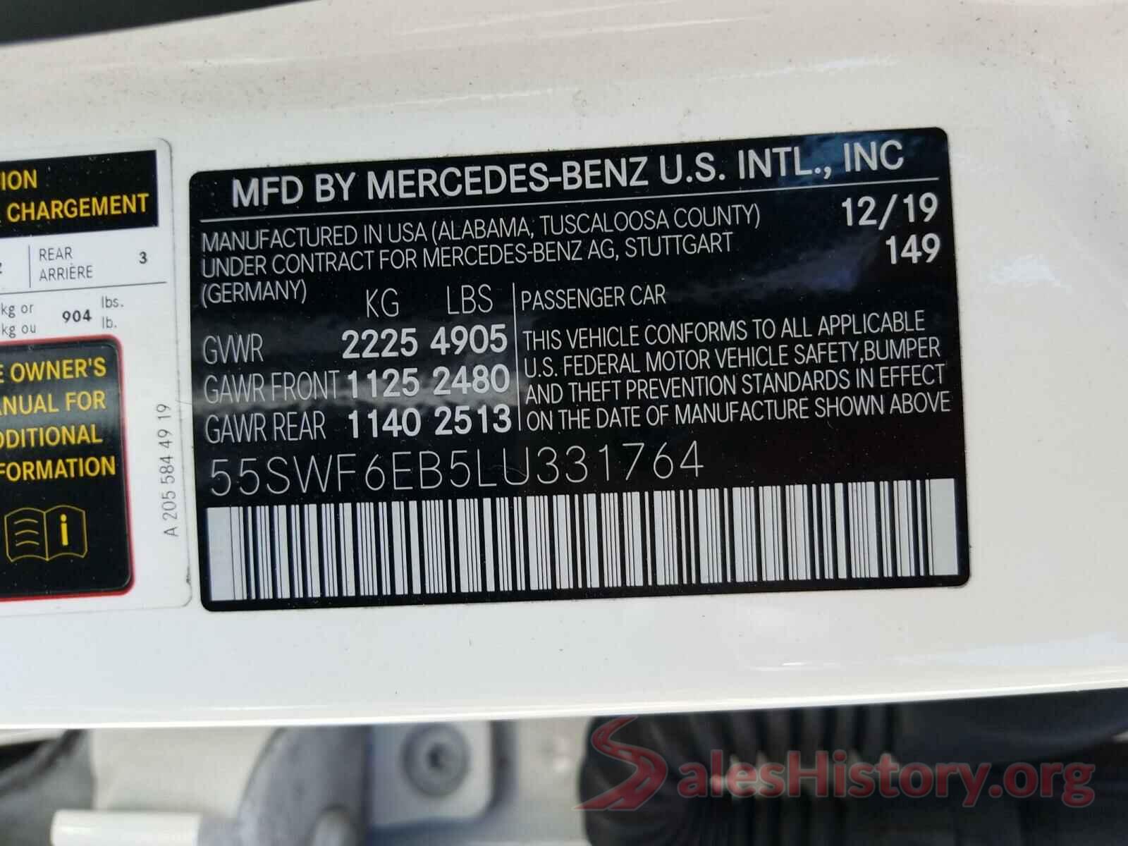 55SWF6EB5LU331764 2020 MERCEDES-BENZ C CLASS