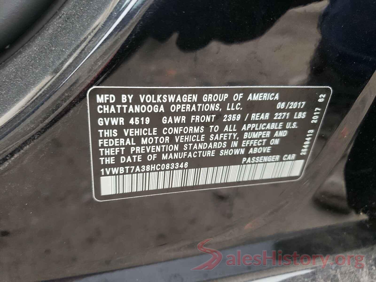 1VWBT7A38HC083346 2017 VOLKSWAGEN PASSAT