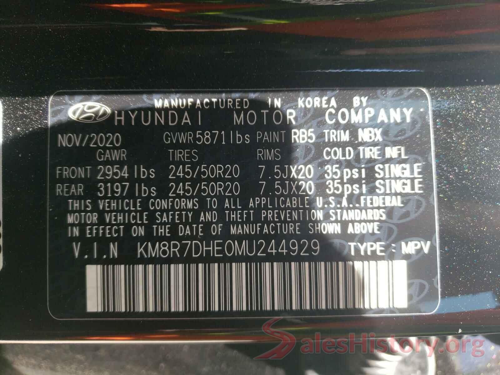 KM8R7DHE0MU244929 2021 HYUNDAI PALISADE