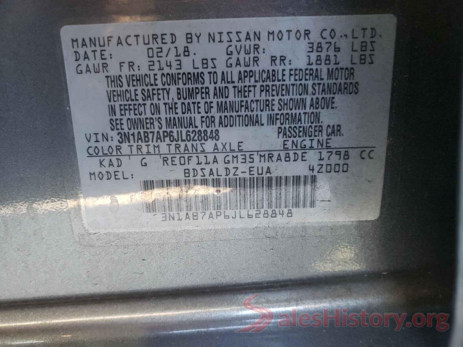 3N1AB7AP6JL628848 2018 NISSAN SENTRA