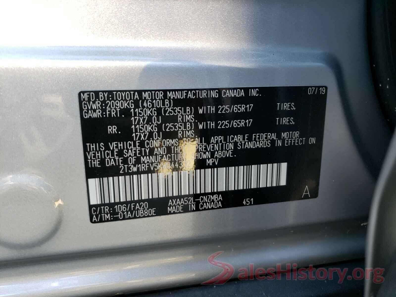 2T3W1RFV5KW044332 2019 TOYOTA RAV4