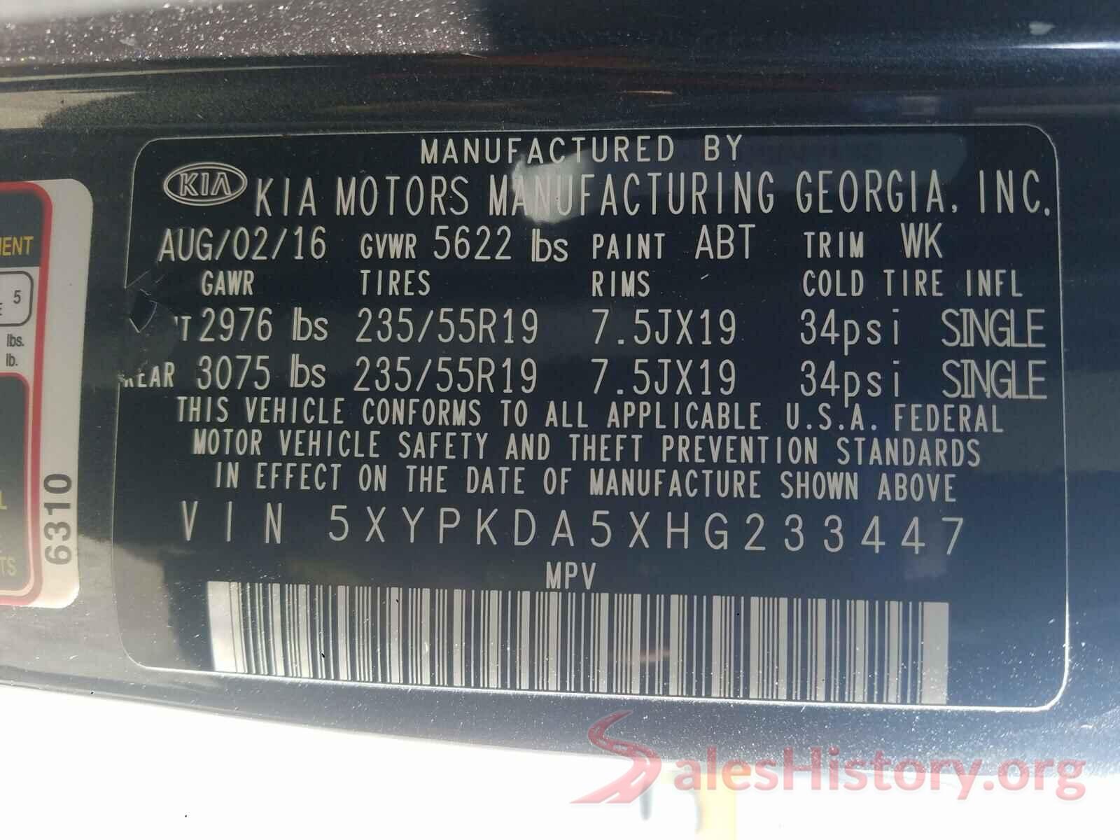 5XYPKDA5XHG233447 2017 KIA SORENTO