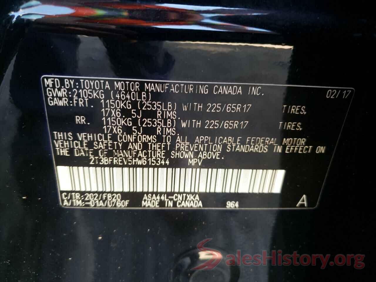 2T3BFREV5HW615344 2017 TOYOTA RAV4