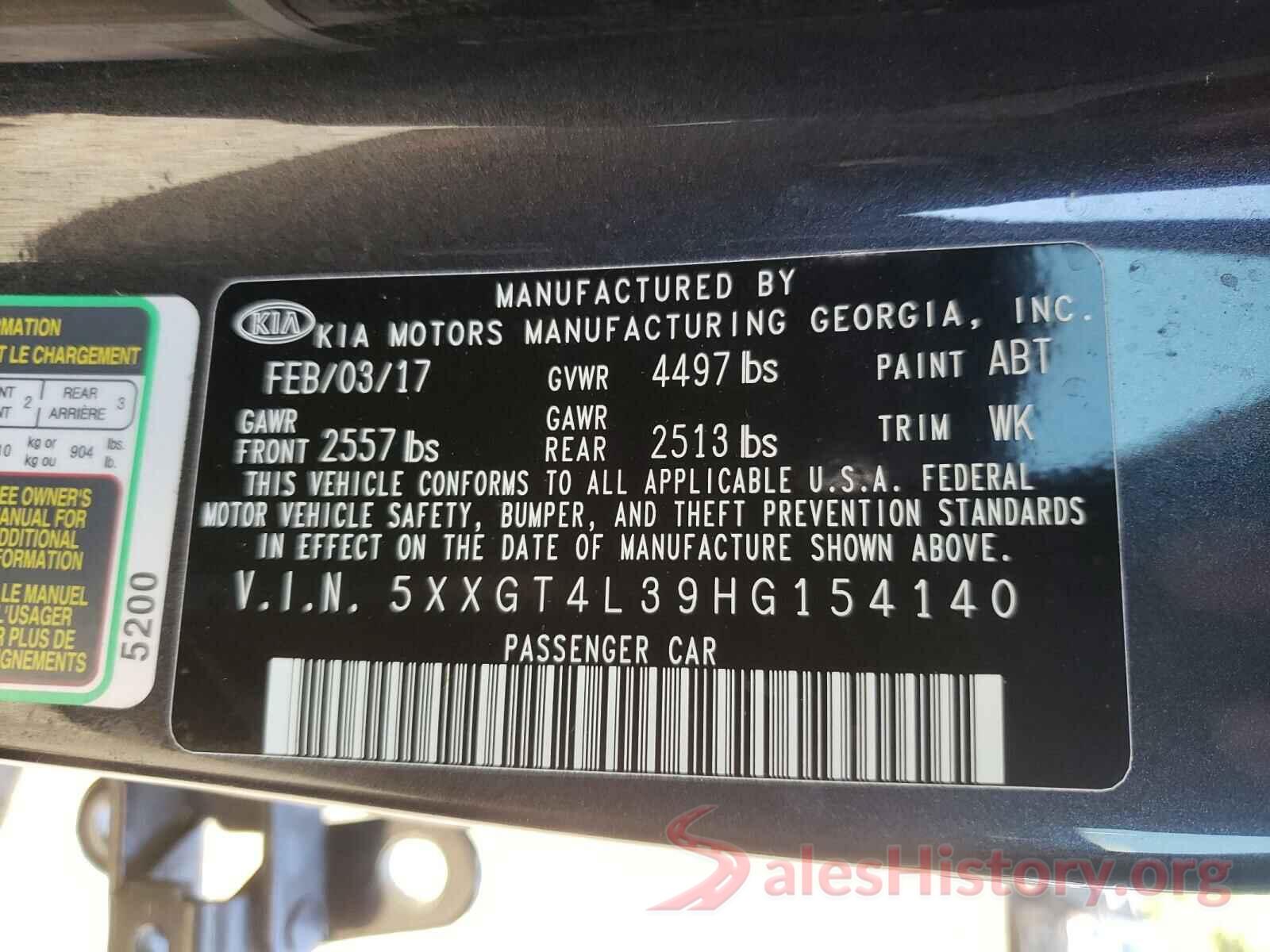 5XXGT4L39HG154140 2017 KIA OPTIMA