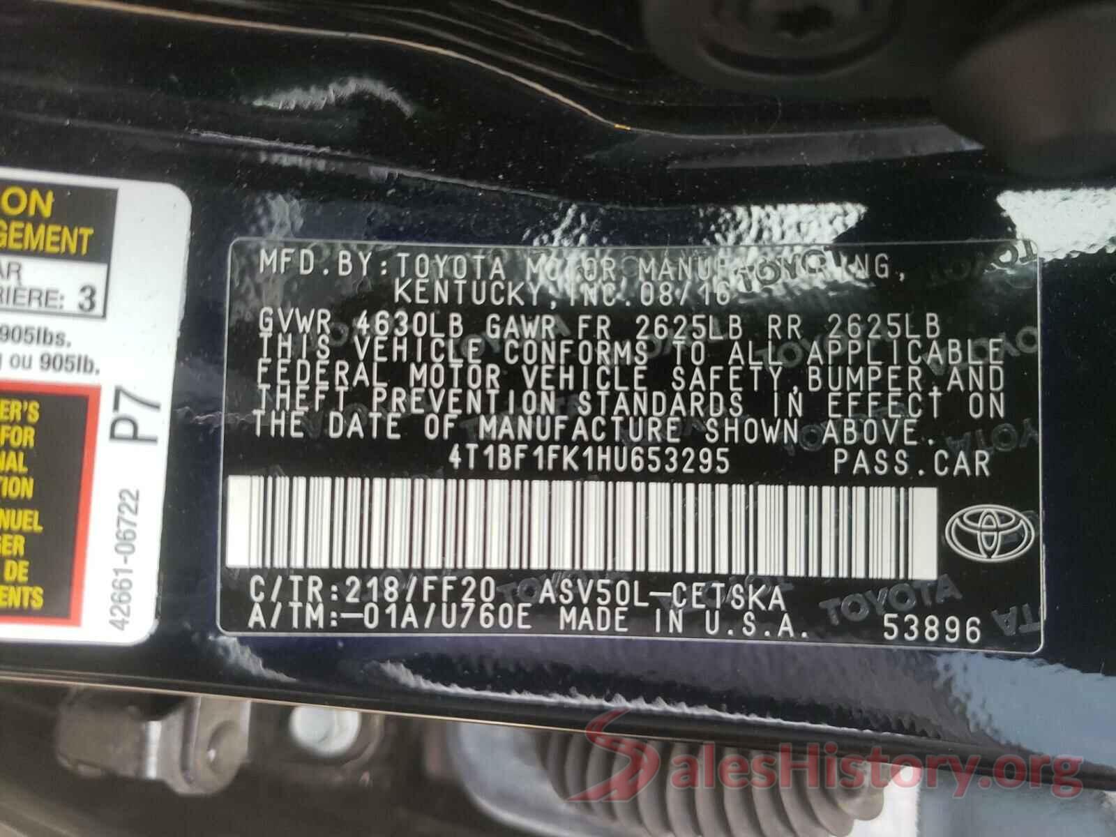 4T1BF1FK1HU653295 2017 TOYOTA CAMRY