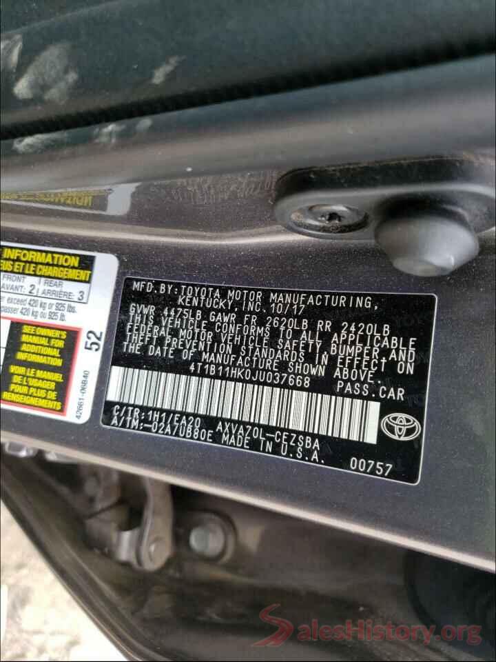 4T1B11HK0JU037668 2018 TOYOTA CAMRY