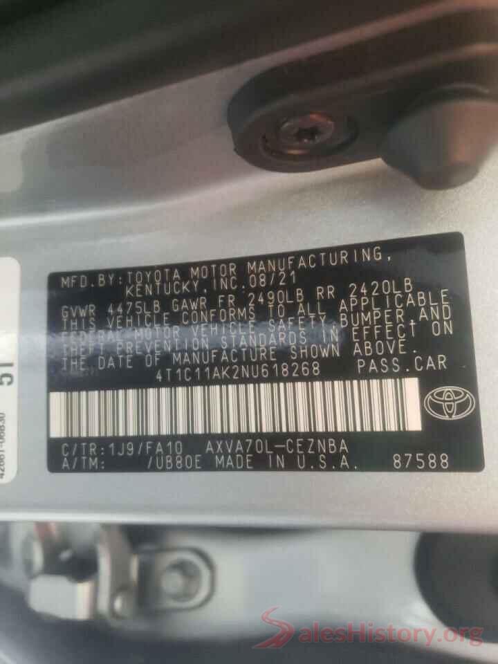 4T1C11AK2NU618268 2022 TOYOTA CAMRY