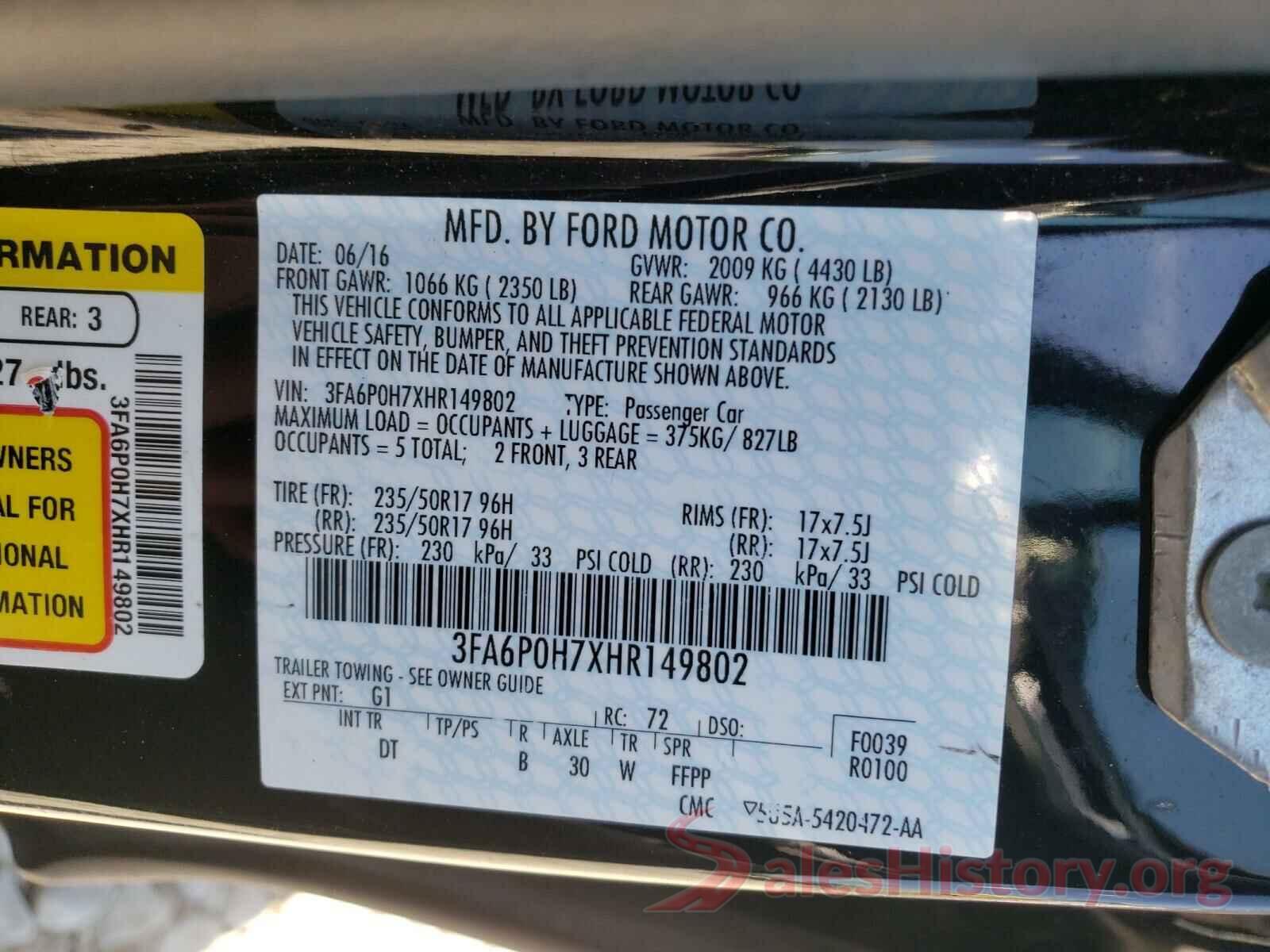 3FA6P0H7XHR149802 2017 FORD FUSION