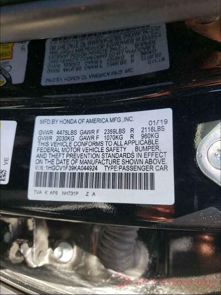 1HGCV1F39KA044924 2019 HONDA ACCORD