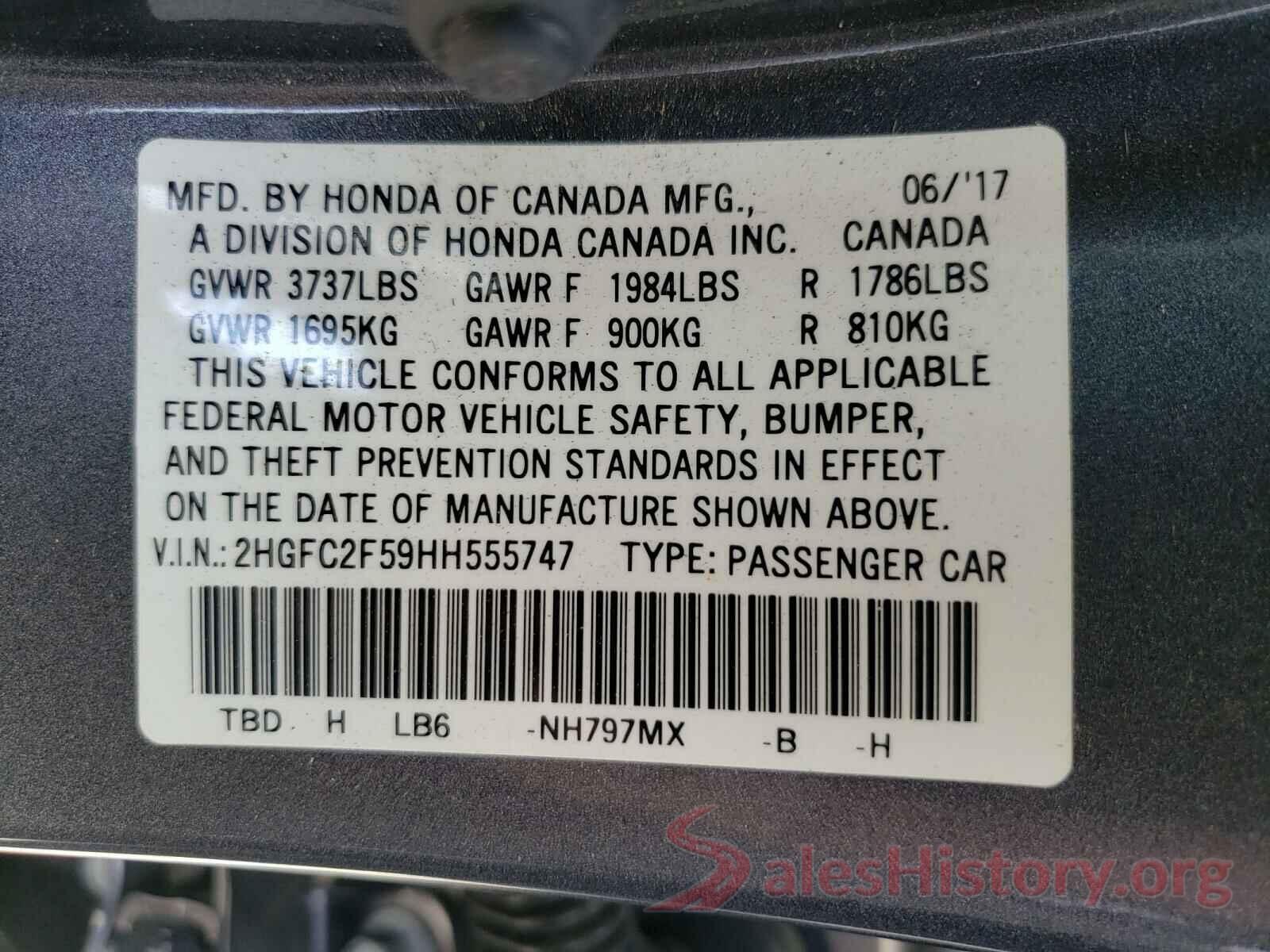 2HGFC2F59HH555747 2017 HONDA CIVIC