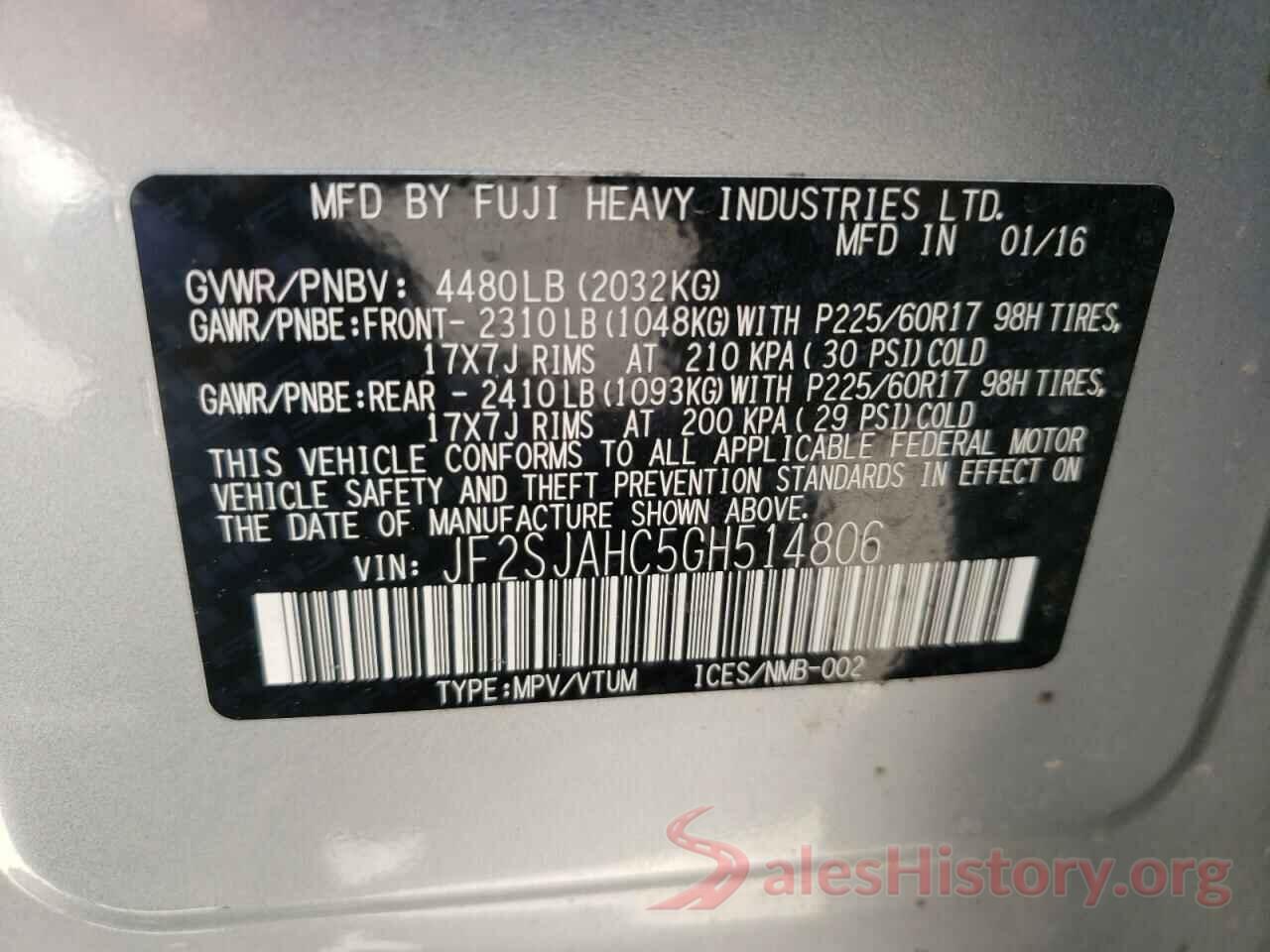 JF2SJAHC5GH514806 2016 SUBARU FORESTER