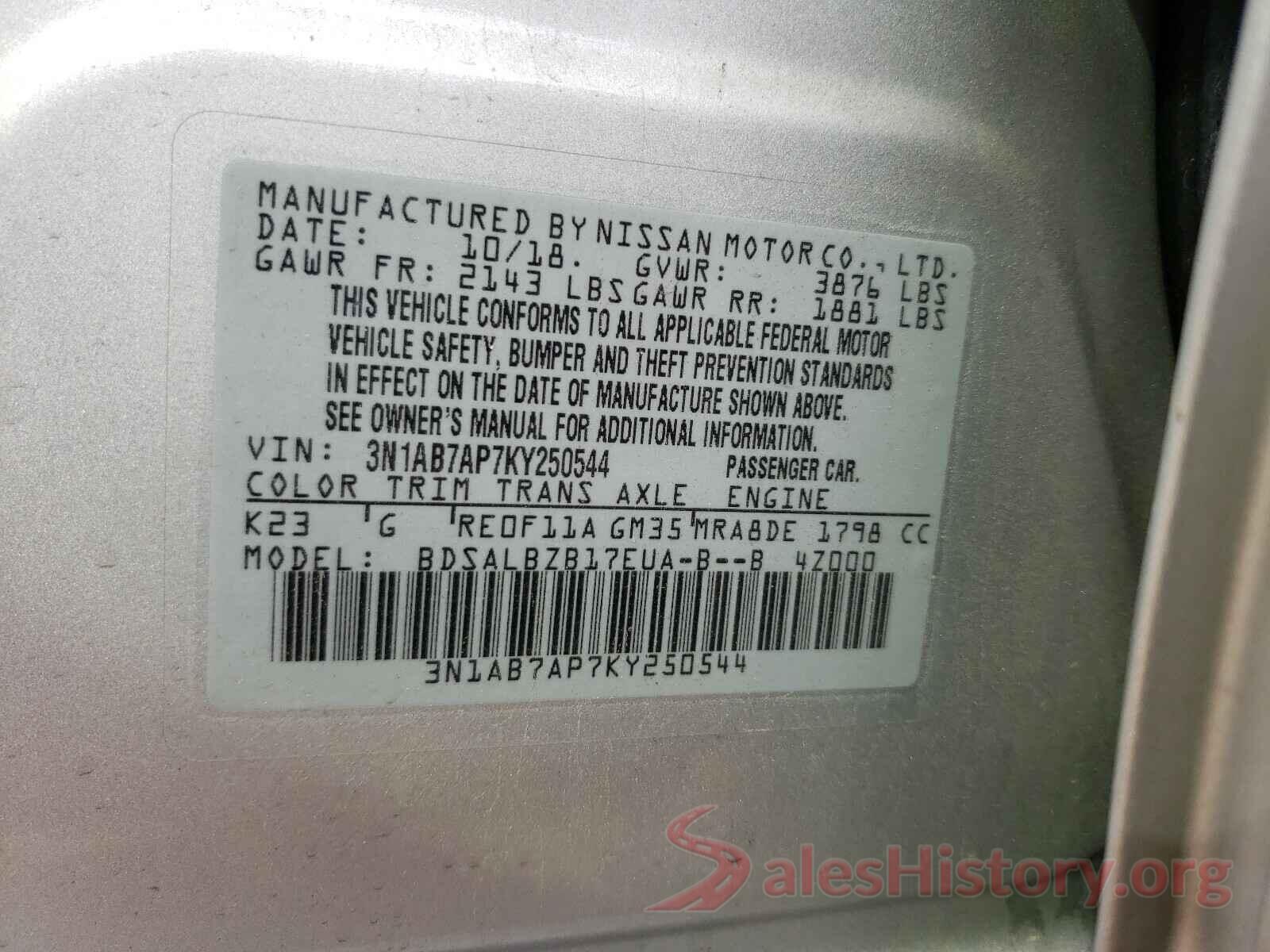 3N1AB7AP7KY250544 2019 NISSAN SENTRA