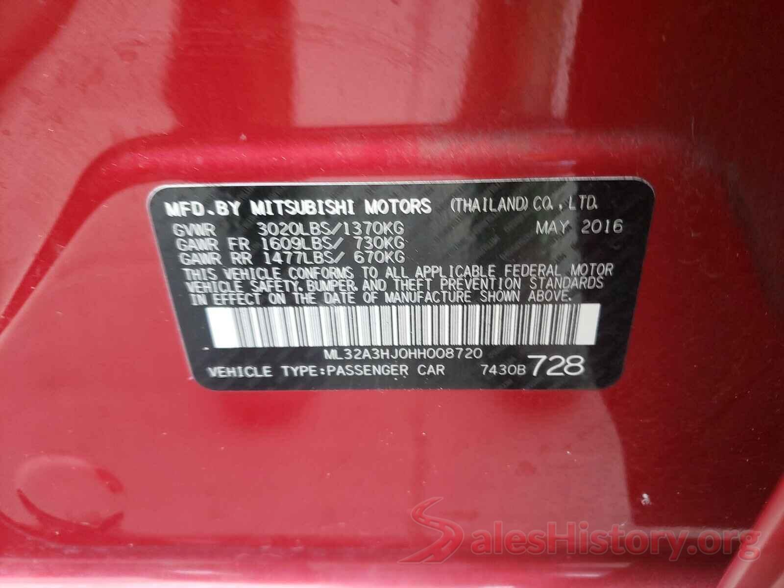 ML32A3HJ0HH008720 2017 MITSUBISHI MIRAGE