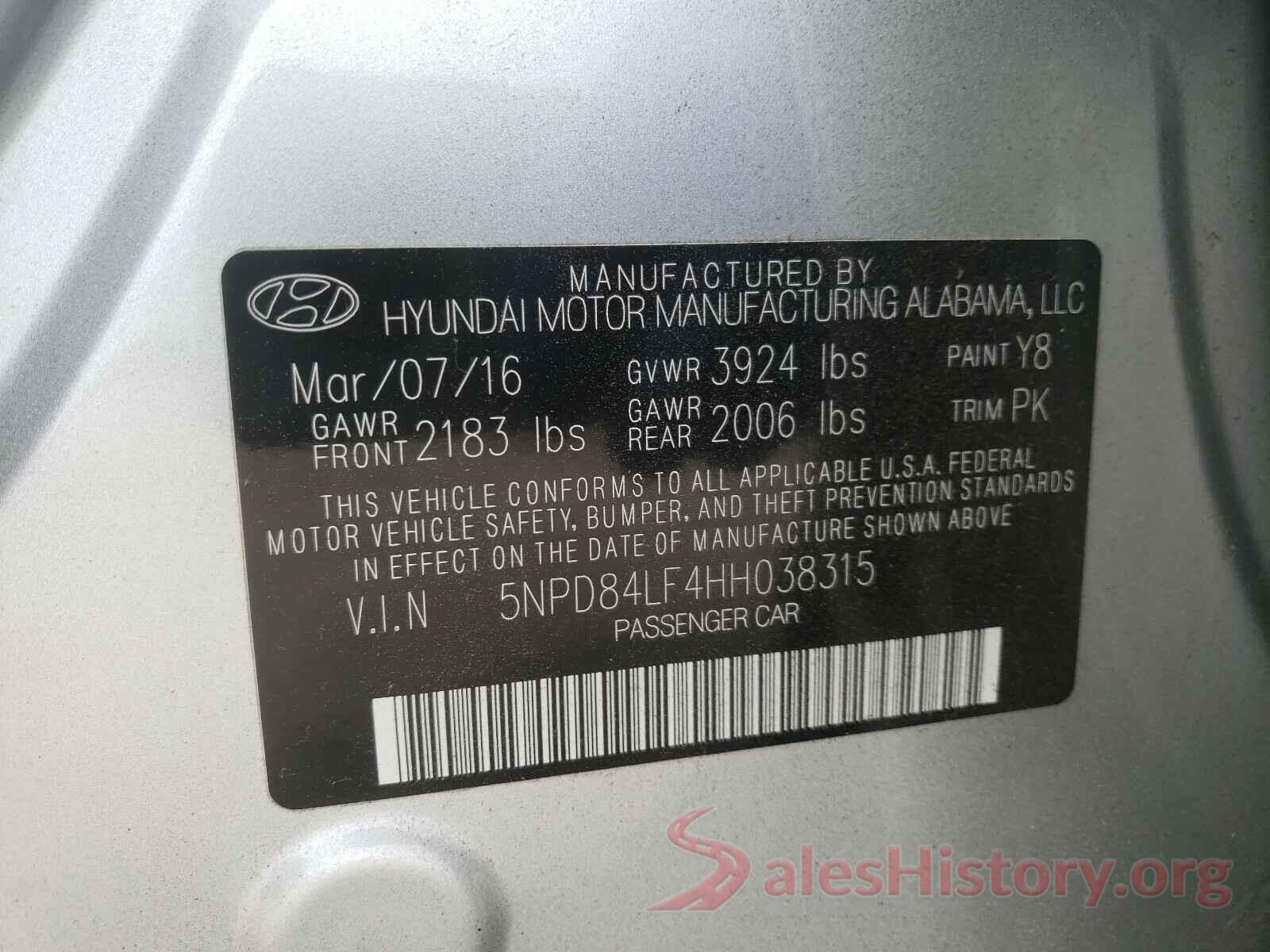 5NPD84LF4HH038315 2017 HYUNDAI ELANTRA