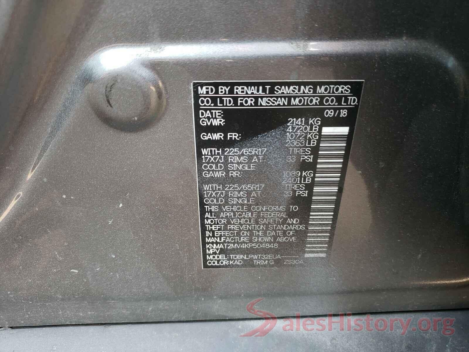 KNMAT2MV4KP504848 2019 NISSAN ROGUE