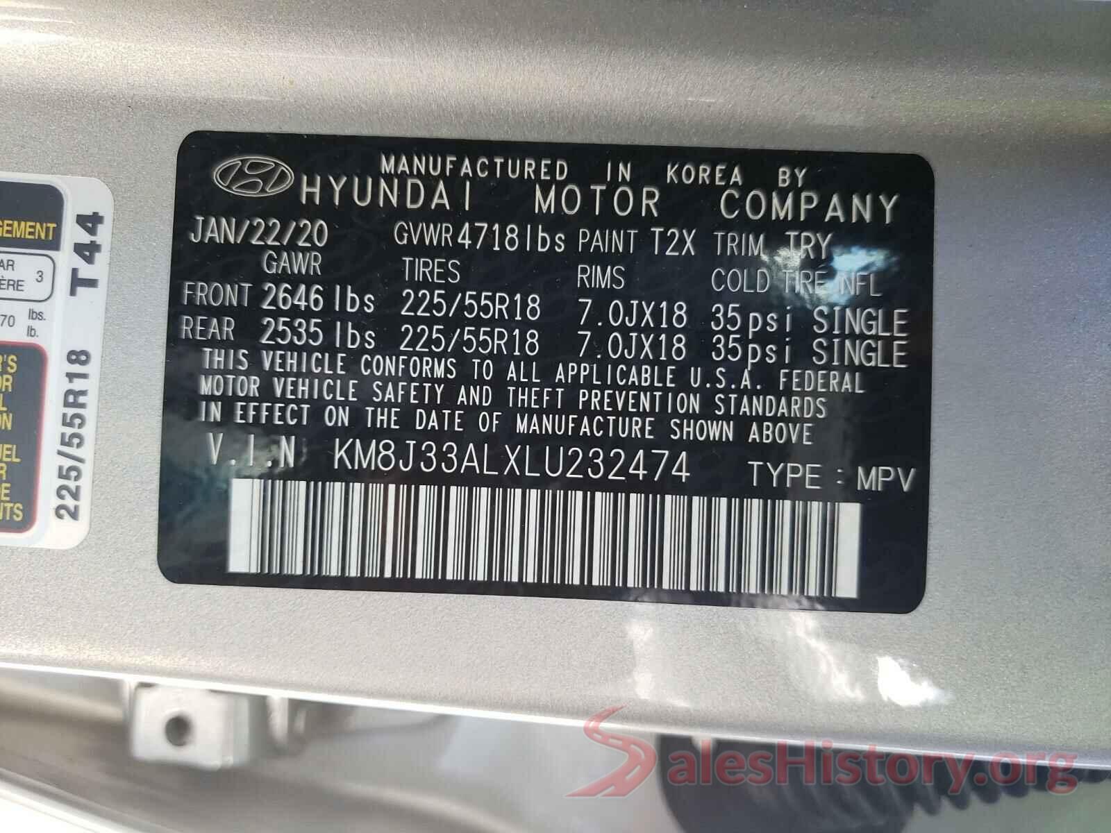 KM8J33ALXLU232474 2020 HYUNDAI TUCSON