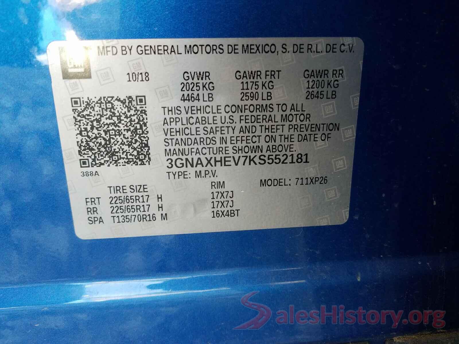 3GNAXHEV7KS552181 2019 CHEVROLET EQUINOX