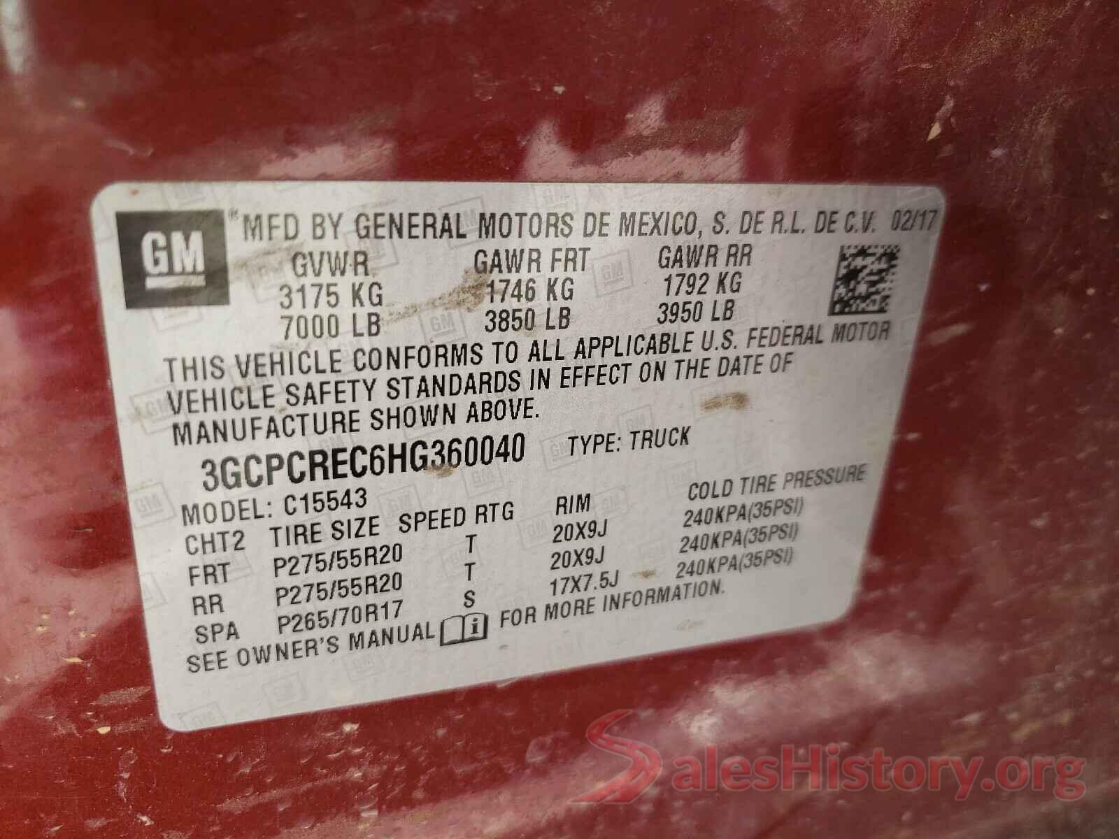 3GCPCREC6HG360040 2017 CHEVROLET SILVERADO