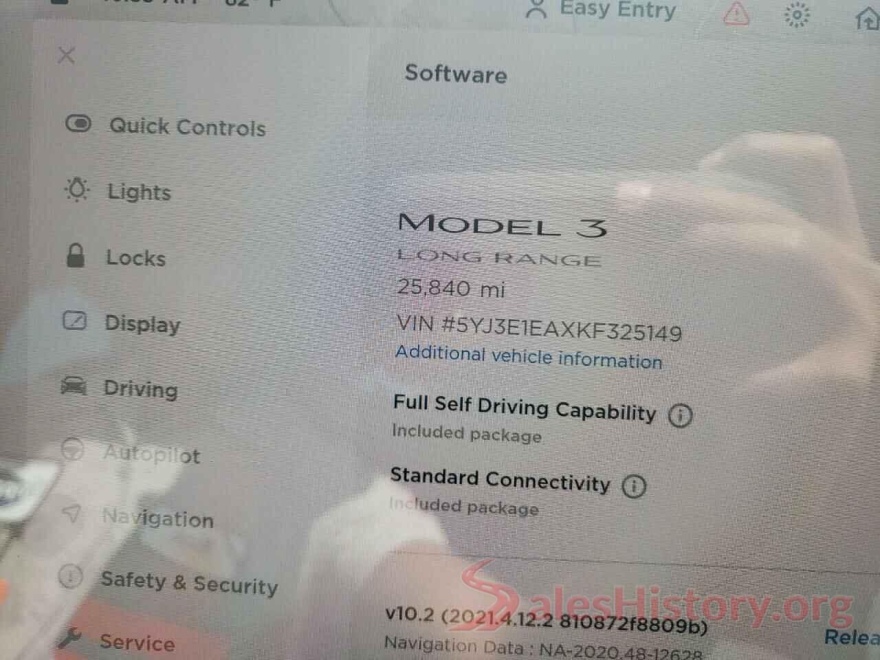 5YJ3E1EAXKF325149 2019 TESLA MODEL 3