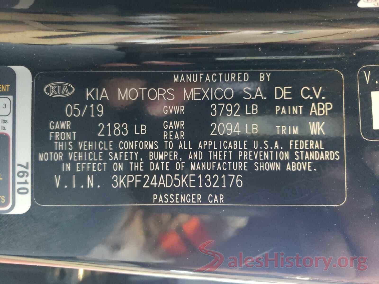 3KPF24AD5KE132176 2019 KIA FORTE