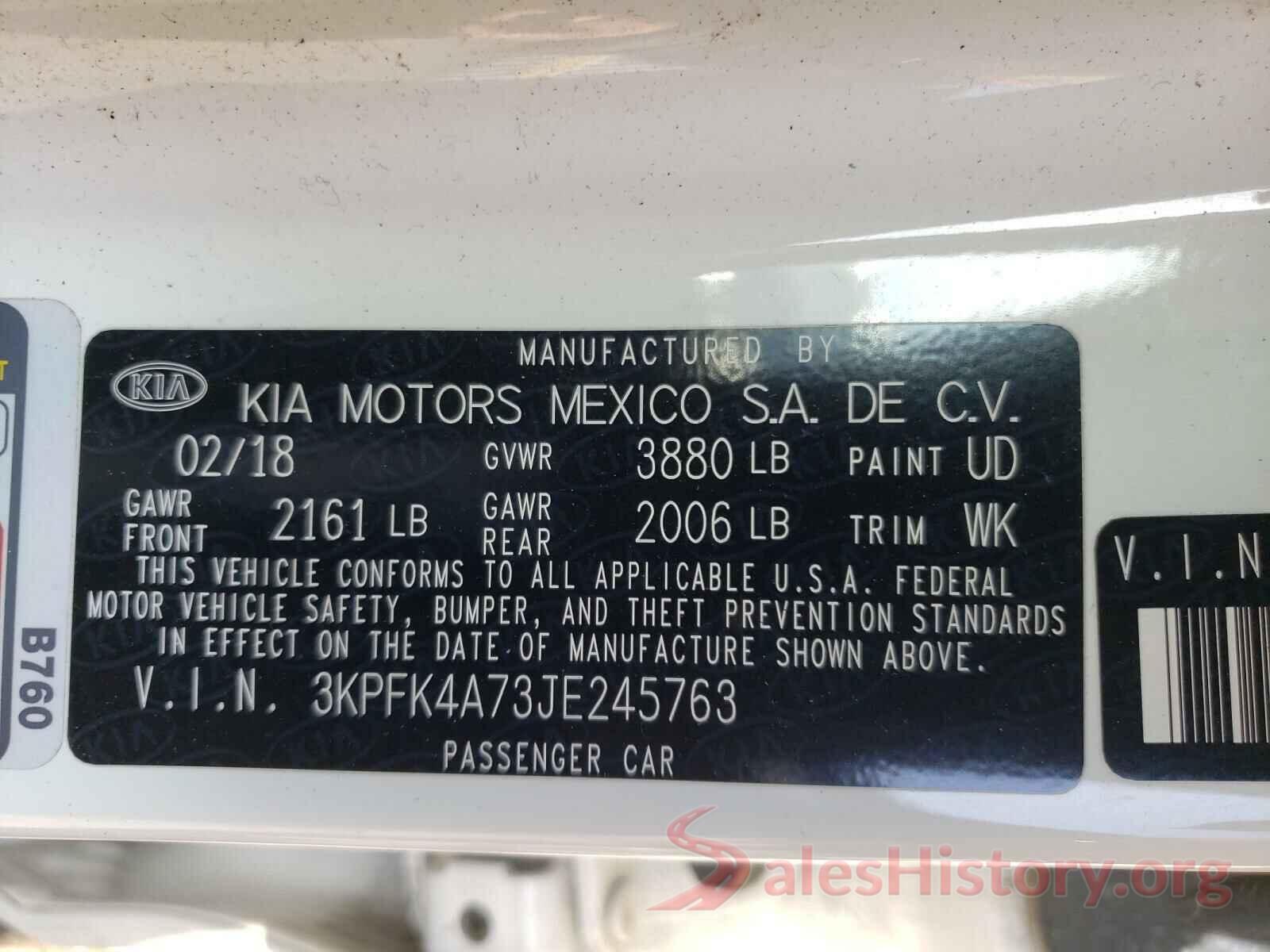 3KPFK4A73JE245763 2018 KIA FORTE