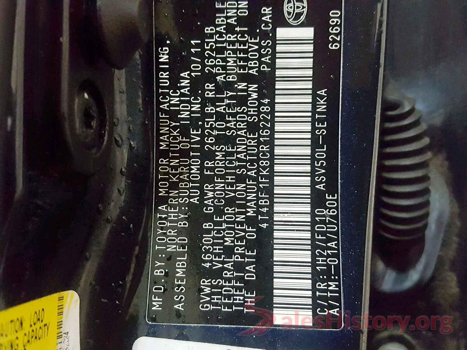 4T4BF1FK8CR162284 2012 TOYOTA CAMRY BASE