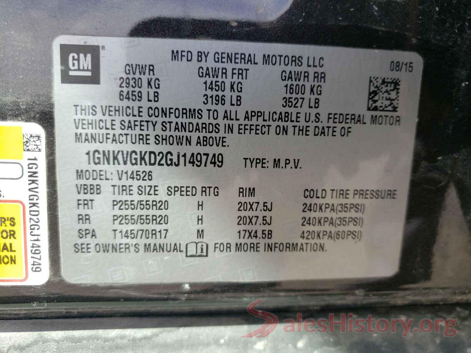 1GNKVGKD2GJ149749 2016 CHEVROLET TRAVERSE