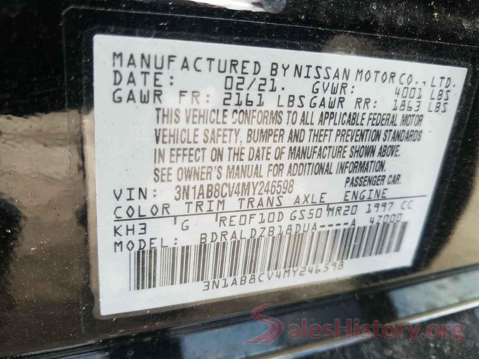 3N1AB8CV4MY246598 2021 NISSAN SENTRA