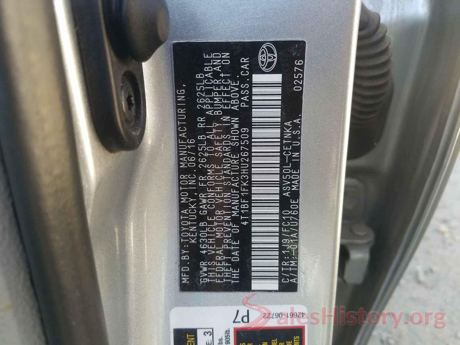 4T1BF1FK3HU267509 2017 TOYOTA CAMRY