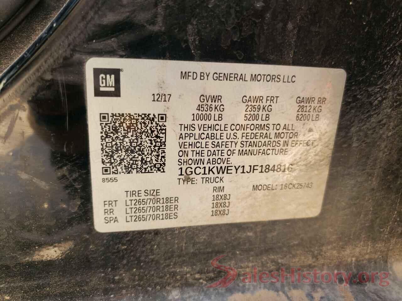 1GC1KWEY1JF184816 2018 CHEVROLET SILVERADO