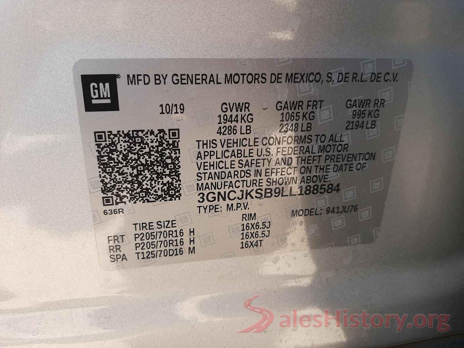 3GNCJKSB9LL188584 2020 CHEVROLET TRAX